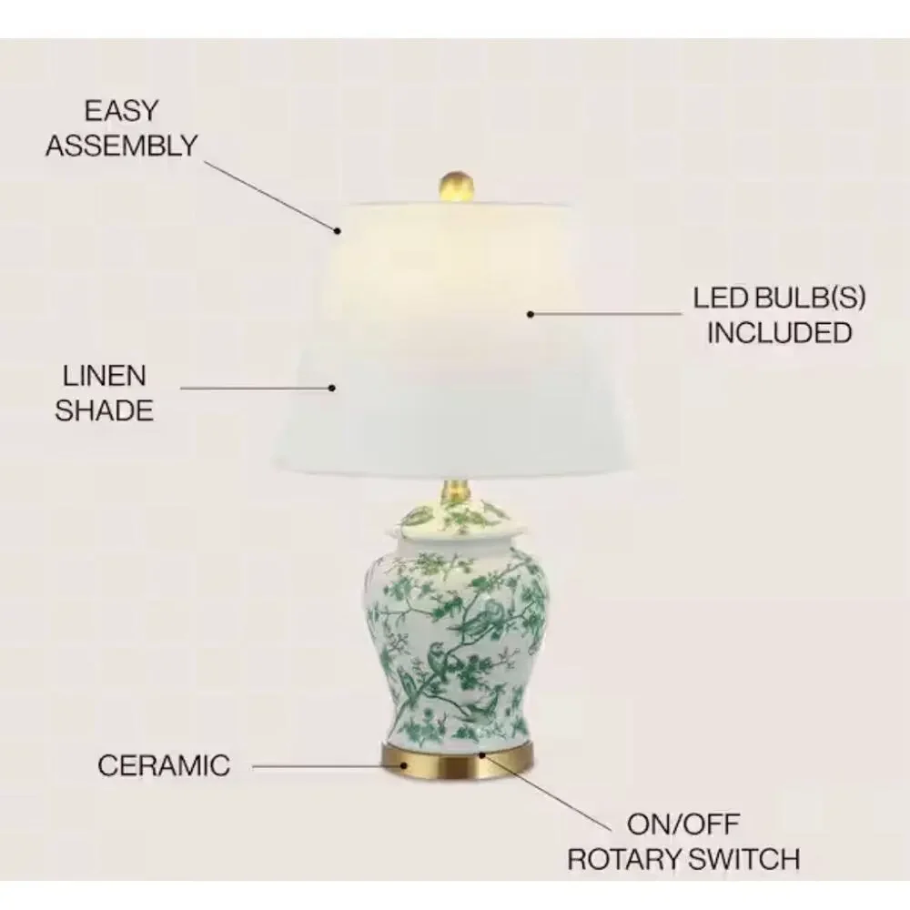 22 in. Jonathan Y Green/White Chinoiserie Classic LED Table Lamp